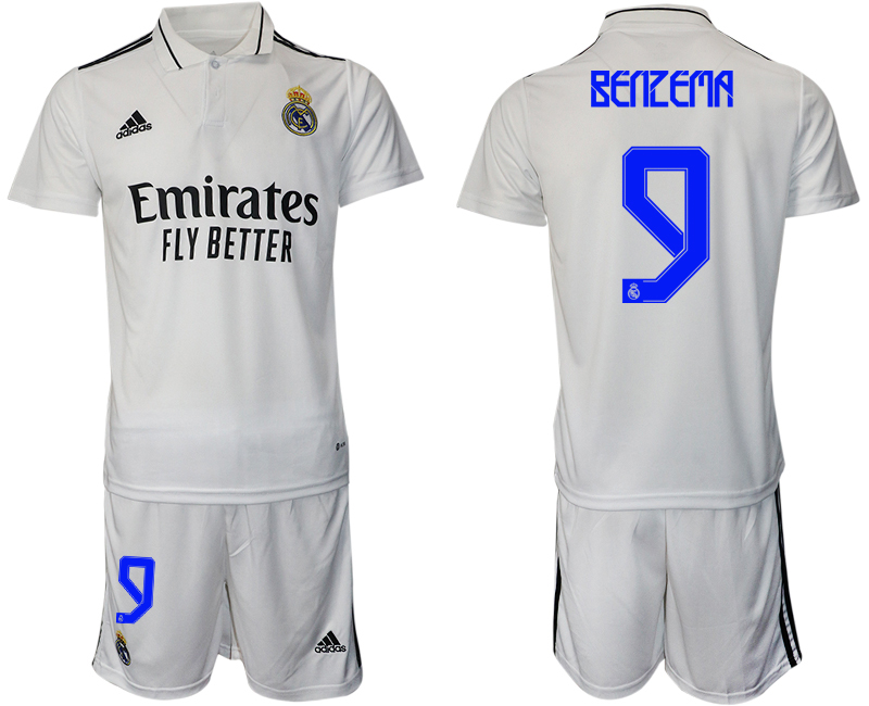 Men 2022-2023 Club Real Madrid home white 9 Adidas Soccer Jersey